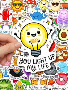 50/100pcs Cute Pun Positive Energy Stickers, Back To School Decoration, Funny Fruit & Animal Pun Vinyl Stickers, Suitable For Vision Board, Student Journal, Mug, Laptop, Water Bottle - Multicolor - View 8