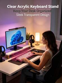 Acrylic Keyboard Stand, 15° Inclined Wrist Rest Design, Transparent Minimalist Keyboard Desktop Extension Rack, Stable Desktop Heightening Stand, Suitable For Typists, Employees, Home Office Typing Work, Adjustable Height Stand, Back To School Season - Multicolor - View 4