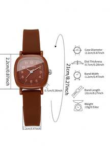 Jam Tangan Silikon Fashion Wanita, Jam Tangan Quartz Serbaguna dengan Desain Digital Persegi dan Dial Kecil, Hadiah untuk Pacar (1 buah/Set) Kotak Jam Tangan Tidak Termasuk - Coklat - View 3