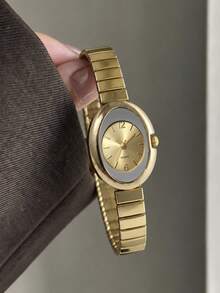 1 Gold Vintage Women's Quartz Watch, Daily Wear, Elastic Strap, Fashionable Personality, Simple And Casual Style, Holiday Gift Selection - Gold - View 4