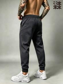 mulinsen Men's Solid Color Fleece Lined Drawstring Joggers, Warm Elastic Cuffed Pockets Sweatpants, Winter Casual Long Pants - Dark Grey - View 4