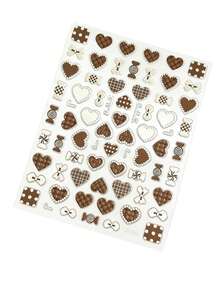 1pc Autumn Denim Style Brown Khaki Heart Candy Bow Sticker Face Patch, Suitable For Autumn Party Dress-Up DIY Decor, Also Applicable For Christmas, Electronic Music Festival, Concert - Multicolor - View 4