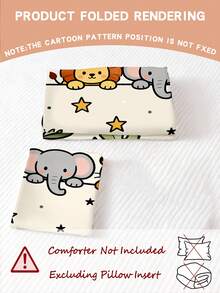 2/3PCS Cartoon Jungle Animals Duvet Cover Set, Cute Lion Elephant Tiger Bedding Set For Kids, Tropical Leaves Heart Star Pattern Bed Set(Twin/Queen/King Size) - Multicolor - View 3