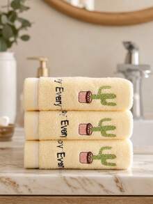 1/3 Pack 9.8*19.7 Inch 100% Pure Cotton Cactus Embroidered Hand Towel, Thickened Skin-Friendly Soft Face Towel, High Absorbency, Suitable For Shower, Kitchen Hand Drying, Makeup Removal, School, Travel And Daily Home Use - Yellow - View 11