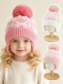 Children's Bow Knot Knitted Hat, Autumn/Winter Ear-Protective Warm Knitted Hat, Thickened Warm Beanie, Suitable For Boys And Girls - Multicolor - View 1