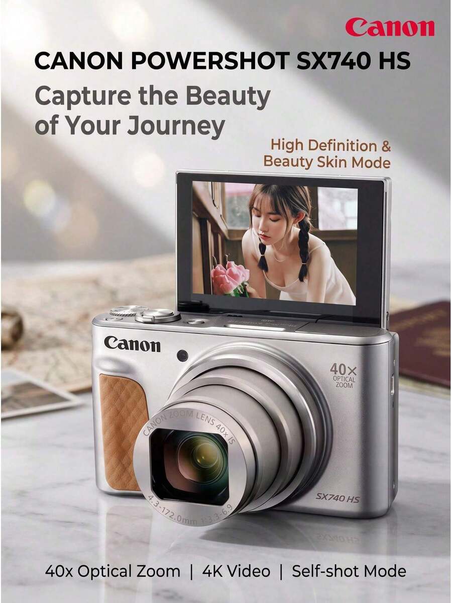 Canon PowerShot SX740 HS Digital Camera | Approx. 20.3 Megapixel + 40x Optical Zoom (80x Zoom Plus) | 4K Video + Time-Lapse Movie | Wi-Fi/Bluetooth Wireless Transfer | Intelligent IS | 46 Filters | Compact Telephoto Camera For Home And Travel - View 1