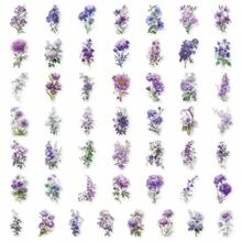 50pcs Watercolor Purple Floral Doodle PET Stickers, Diverse Designs, Enhance Thinking And Creative Action Ability, Art Supplies, Children Sticker Toys - Multicolor - View 10