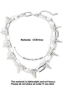 1pc Punk Studded Choker Necklace, Y2K Rock Style Chunky Chain Neck Accessory, Suitable For Women's Party And Daily Wear, Music Festival Dance Party Accessory, Halloween Accessory (Material Is CCB Plastic, Relatively Lightweight) - Silver - View 10