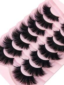 HBZGTLAD New 7 Pairs Thick Fluffy Wispy False Eyelashes, Black Stem Strip Lashes, Voluminous Extension DD Curl Cat Eye Natural Look Faux Mink 3D Russian Strip Lashes, Reusable For Daily Wear And Practice - Black - View 3