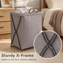 1pc Foldable Laundry Basket With Iron Frame And Washing Bag, Home Storage And Organization For Clothes And Toys - Grey - View 4