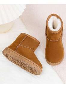 1 Pair Thick Winter Snow Boots With Buckle Design, Convenient And Quick, Warm For Outdoor Sports - Brown - View 4