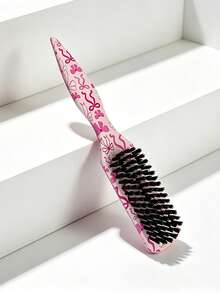 Smooth Hair Brush With Pink Bow, Wide Tail For Hair Partitioning, Anti-Frizz Edge Control, Ideal For Sleek Ponytails & Buns, Salon Travel Hair Styling Tool - Multicolor - View 2