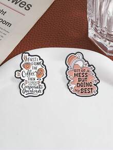 QIHOO 1pc Funny Coffee Slogan Enamel Brooch, Cute Coffee Cup Quote Lapel Pin Badge, Suitable For Backpack, Denim Jacket Decoration, Jewelry Gift - Multicolor - View 5