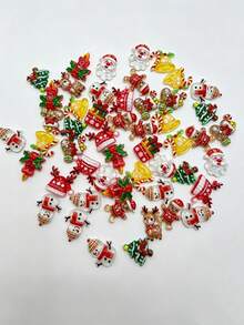 Autumn Christmas Series Cartoon Resin Nail Art Charms, Styles Include Santa Claus, Christmas Tree, Snowman And More, Randomly Assorted, Random Colors, 100pcs/30pcs Total, DIY Wearable Nail Accessories For Girls - Multicolor - View 4