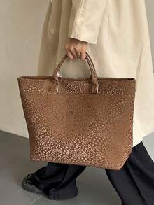 Fashionable And Personalized Leopard Print Pattern Women's Tote Bag, Modern And Simple PU Material Large Capacity Storage Handbag/Commuting Bag - Brown - View 4