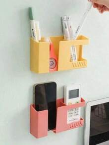1pc Wall-Mounted Phone Holder, Drill-Free Wall-Mounted Phone Charging Stand, Adhesive Remote Control Storage Box Bedside Phone Rack, Multi-Function Storage Box - Multicolor - View 14