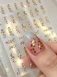 1 Sheet Gold Foil Leopard Print Nail Stickers, Golden Amber Self Adhesive Nail Art Decals, Autumn Winter Nail Decorations - Multicolor - View 2