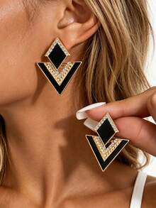2 Pcs Black Drip Geometric Stud Earrings - Black - View 1