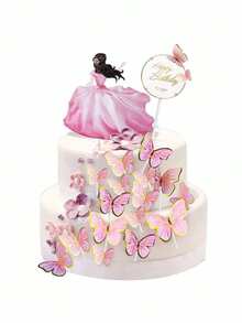 24pcs Butterfly Cake Decoration Party Supplies, Butterfly Happy Birthday Cake Decoration Set, Includes 1 Gold Metallic Happy Birthday Cake Topper, Suitable For Wedding Cake Decoration, Birthday Cake Decoration (Please Use With Stick, Do Not Directly Touch Cake) - Multicolor - View 2