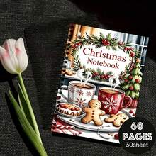 1pc Fun Recipe Blank Lined Notebook, 30 Sheets/60 Pages, Christmas White Holiday Table Theme, Suitable For School, Home Recording, Office Use, Perfect Christmas Birthday Gift - one-size - View 5
