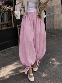 Damen Herbst/Winter Y2K Hose mit hoher Taille und Harem-Schnitt, mit Knöchel-Schleifen-Details, lässig locker geschnitten, für Urlaub und Alltag, lange Hose. - Pink - Übersicht 4