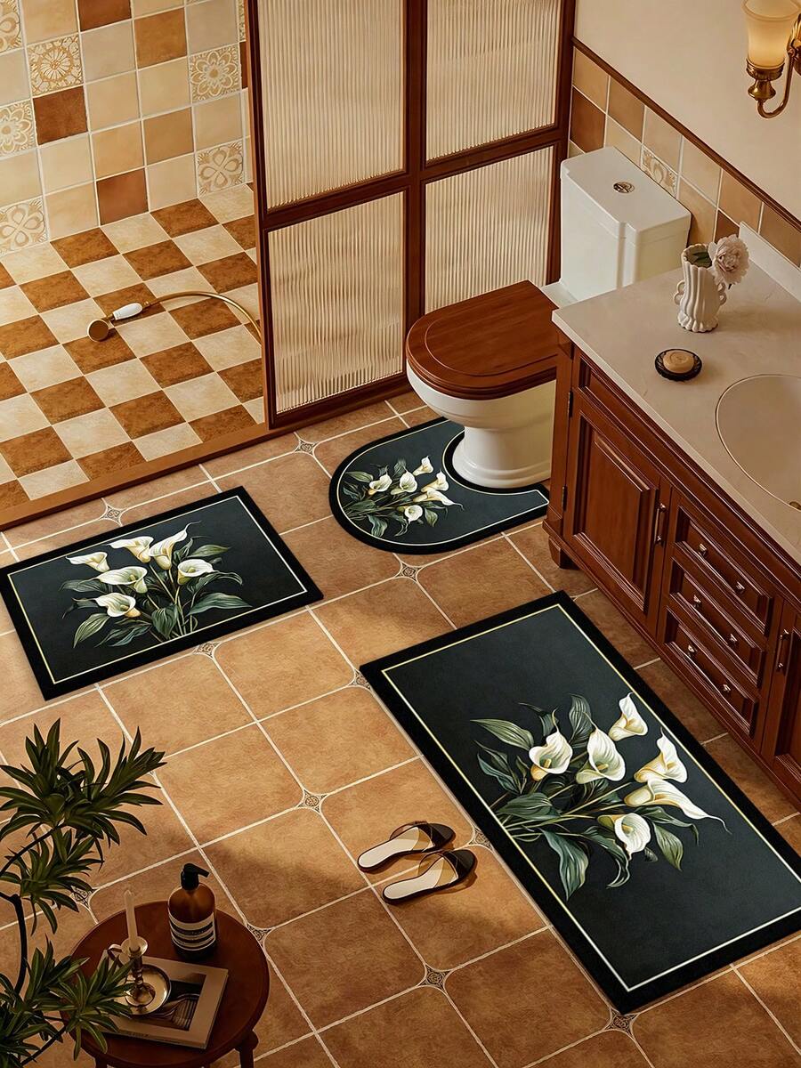 1/3pcs Bathroom Anti-Slip Absorbent Mat Set, Diatomaceous Earth Mat ...