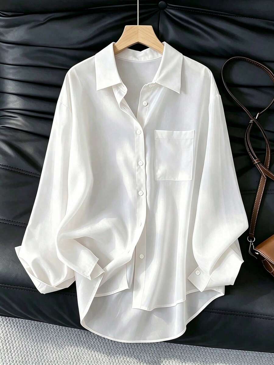 Women's Casual Loose Long Sleeve Shirt, Suitable For Work And Commute, Spring/Autumn White, Aesthetic - White - View 1