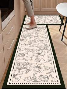 1 Pc Hand-Drawn Flowers Pattern Kitchen Mat, 3.5 Mm Soft Rubber That Absorbs Water And Is Easy To Clean. Suitable For Corridors, Bathrooms, Living Rooms, Outdoor Door Mats, And Toilets. Useable Throughout The Year And For Various Holidays. - Multicolor - View 10