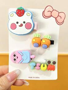 4pcs Women's Cartoon Student Hair Clips, School Daily Wear Hair Accessories, Simple Cute Hair Clips - Multicolor - View 1