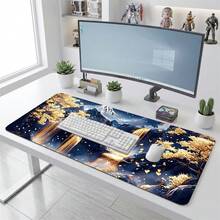 Golden Waterfall Extra Long Mouse Pad, Non-Slip Rubber Base, Office Home Gaming Gift, For Him/Her, Study Desk Accessory, Office Supplies, Mouse Pad, Keyboard Pad, Laptop Pad - Gold - View 2