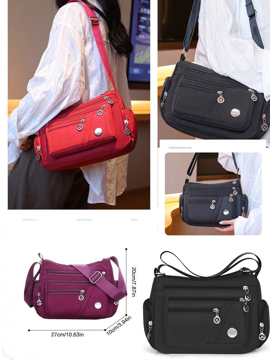 Draped Bag With Multiple Zippers, Large Capacity, Adjustable And Widened Shoulder Strap, Lightweight And Water-Resistant, Women's Shoulder Bag