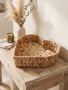 3Pcs (S+M+L)/1Pc Boho Woven Storage Basket, Water Hyacinth Heart Basket, Wicker Tray For Coffee Table, To Organize Kitchen & Indoor Space, Winter Home Decor, Bohemian Decor Style, Valentine's Day Ornament, Ideal Holiday Gift - View 6