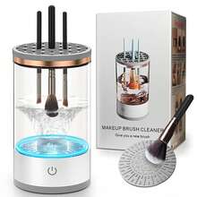 Electric Makeup Brush Cleaner With Transparent Container, One-Button Operation, Two Modes (Fully Automatic And Semi-Automatic), Deep And Fast Cleaning, Suitable For Small, Medium, And Large Makeup Brushes. - White - View 6