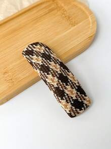 5pcs Women's Vintage Elegant Fabric Houndstooth Minimalist Solid Color PU Leather Sponge Hair Clips - Multicolor - View 5