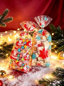 50pcs/Pack Christmas Party Gift Candy Cookie Baking Bags Transparent OPP Bags With Twist Ties - View 4