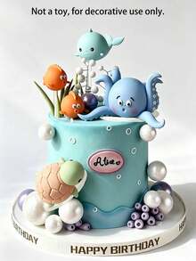 1 Set Or Single Ocean World Theme Cake Decoration Ornaments, Suitable For Baptism, Gender Reveal Party, Birthday Party Cake Decoration, Table Decoration (Please Use With Tray And White Stick, Not A Toy, For Decoration Only) - Multicolor - View 9
