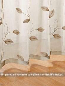 1pc/2pcs Apricot Pastoral Style Decorative Leaf Embroidered Thin Detachable Curtains, Rod Pocket Design, Living Room Bedroom Balcony Kitchen Dust-Proof Leaf Pattern Light Filtering Cozy Holiday Casual Sheer Curtains - Apricot - View 4