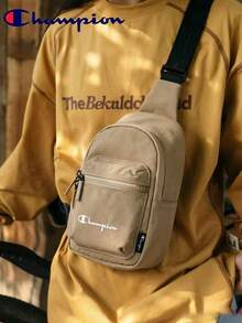Champion Minimalist Solid Color Letter Chest Bag, Lightweight One Shoulder Crossbody Small Bag, Outdoor Waist Bag - Khaki - View 3