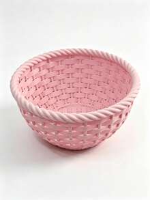 1PC 3D Plastic Woven Storage Basket, Round Decorative Storage Bowl Tray, Bathroom Countertop Small Desktop Organizer, Storage For Cosmetics, Hair Ties - Multicolor - View 13