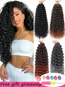 Bohemian Curly Crochet Hair 18/24 Inch 3 Packs, Water Wave Synthetic Crochet Braids Hair Extensions, Free Crochet Needle & Hair Rings, Halloween Party Hairstyle - Multicolor - View 1