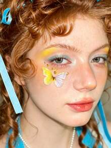 1pc Autumn New Realistic Butterfly Rhinestone Bow Face Sticker, Suitable For Christmas Dress-Up, Gatherings, Electronic Music Festivals, Concerts, Parties, Y2K Fresh Style, DIY Face Sticker For Store Use - Multicolor - View 5