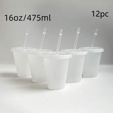 12/6/1 Christmas/Halloween DIY Frosted Transparent Party Cups! Minimalist Matte Texture, Comes With Lid And Straw, Good Sealing And Leak-Proof. Blank Cup Body Allows Free Hand-Drawing Of Christmas/Halloween Patterns, Draw Christmas Trees, Snowflakes, Reindeer To Create Exclusive Holiday Water Cups. Thickened Cup Body Is Sturdy And Durable, Suitable For Cold Drinks, Fruit Tea, Sparkling Water. Perfect For Christmas Parties, Gatherings, Whether For Home-Made Beverages Or As Christmas Gifts For Friends, Fill It With Winter Sweet Drinks To Enhance The Festive Atmosphere. - Multicolor - View 12