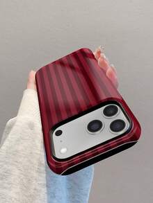1件亮面酒紅條紋2合1手機殼－加厚全包覆設計，適用於 18 Pro Max、17 Pro、16e、16、15、14、13、12和11，融合韓系Y2K與日系極簡「Insta風」美學，適合聖誕節、萬聖節、情人節、復活節和婚禮，送給朋友的絕佳生日禮物 - 酒紅色 - 查看 4