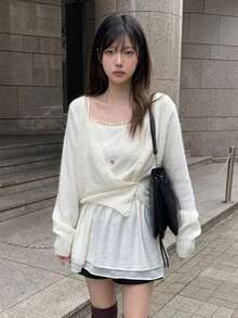 Women's Solid Color Casual Versatile Daily Cardigan - Off White - View 2