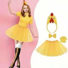 1/3/4pcs Chicken Costume Set, Includes Headpiece, Tail And Skirt, Suitable For Theme Party, Cosplay, Novelty Gift, Applicable For Easter And Other Events (No Feathers), Halloween - Multicolor - View 2