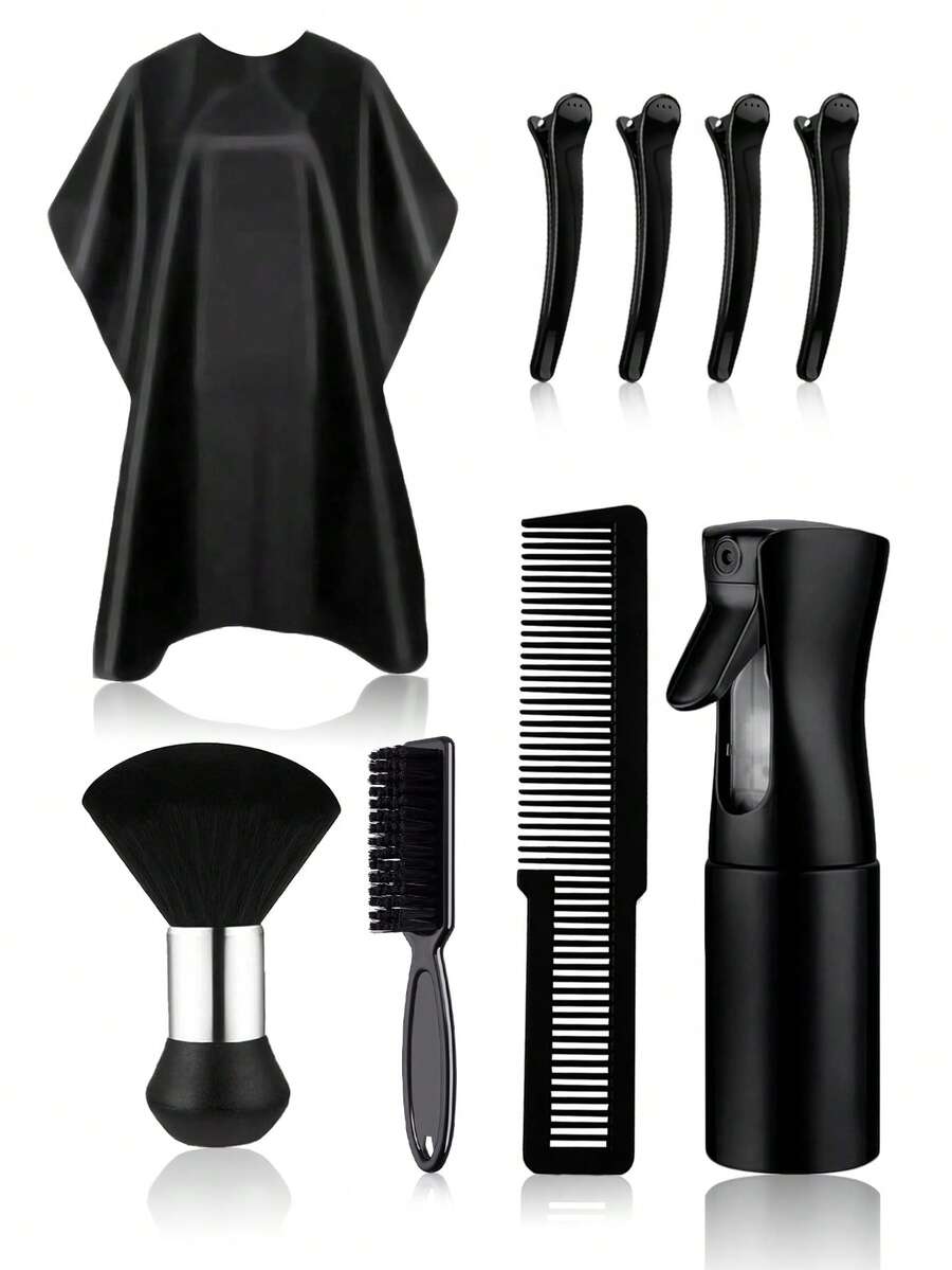 2/4/5/8/9pcs/Set Hairdressing Tool Combo Set, Including Hair Clips, Combs, Neck Brush, Hair Spray Bottle, Haircutting Cape, Unisex Hairstyling Tools - Multicolor - View 1