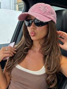 1pc Women's Y2K Baseball Cap, Star Distressed Patchwork Trucker Hat, Adjustable Soft Top Sun Hat, Suitable For Street, Daily, Outdoor, Travel, Party Outfit Accessory - Star Patch Baseball Cap - View 4
