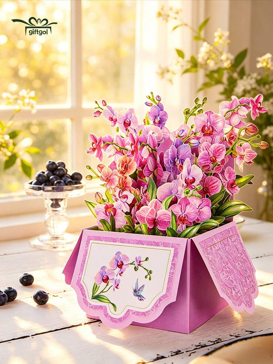 1pc 3D Floral Pattern Greeting Card, Orchid Theme, Suitable For Mother's Day, Spring, Thanksgiving, Birthday, Wedding, Valentine's Day, Christmas And Other Occasions