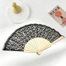 Folding Bamboo Fan Dance Prop Performance Fan Lace Embroidered Hollow Vintage European Court Style Fan - Multicolor - View 6