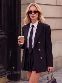 Women's Elegant Party Blazer Jacket Black Top, Autumn Commute Outfit, Office Wear, Casual Outing Top - Black - View 1